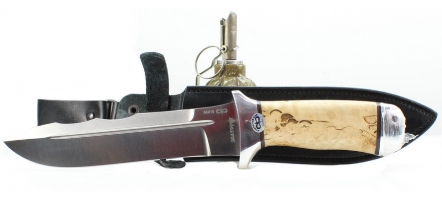 AIR Zlatoust Knife Shere Khan Leather. Birch Handle