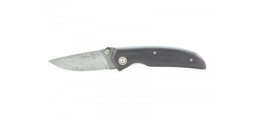 Kizlyar Folding Knife Irbis. Black Damascus