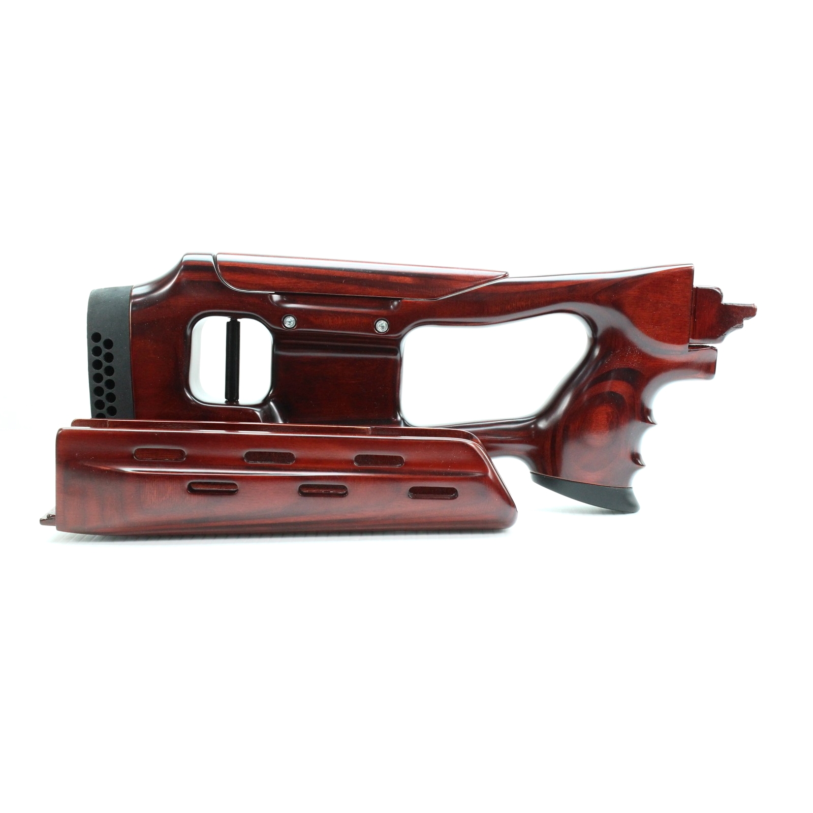 Saiga 12 SVD type Wood Stock Set. Cheek Riser. Russian Cherry.